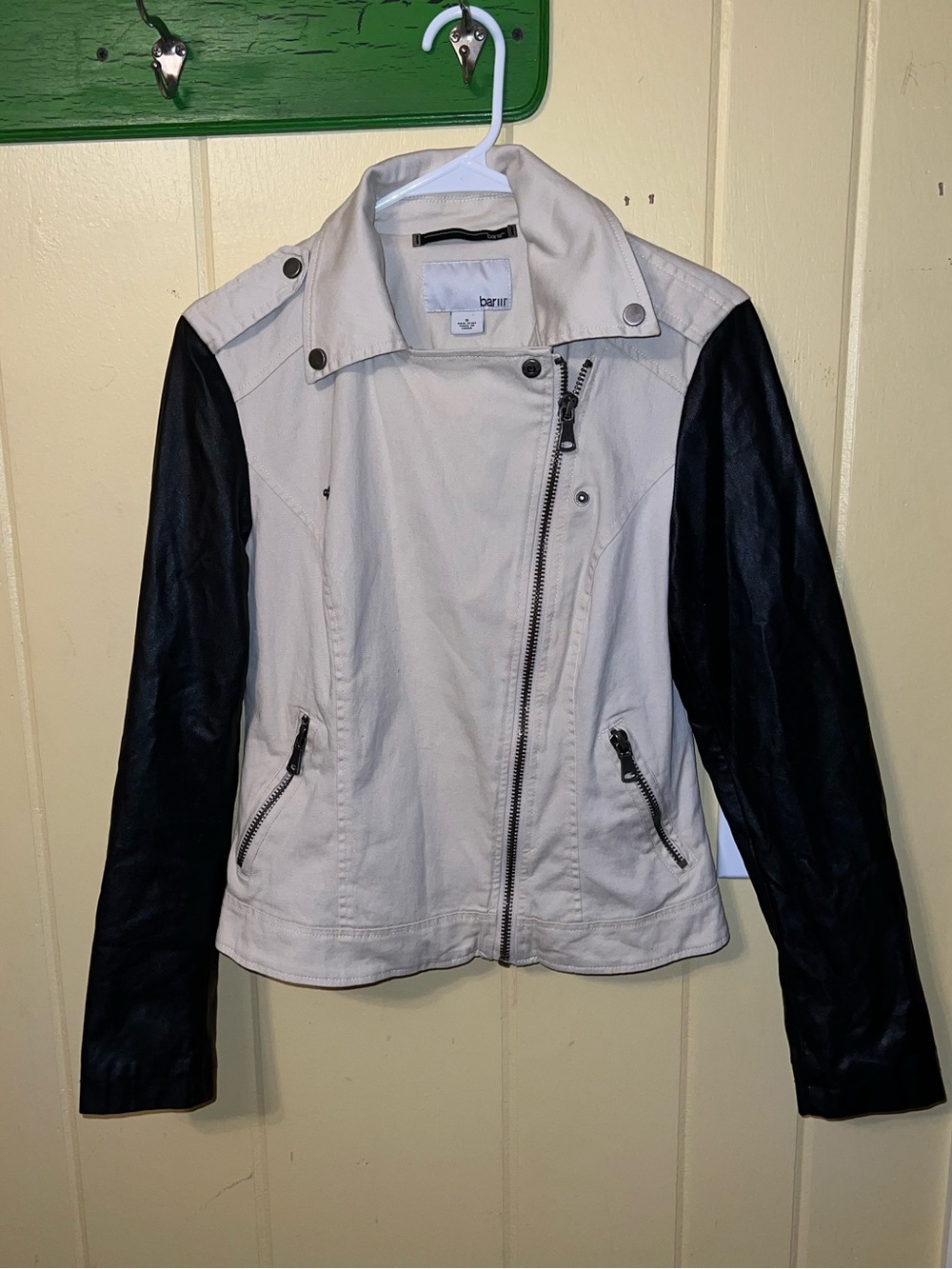 Ivory Moto Black Leather Two Tone Biker Chic Edgy Minimalist Jacket Size S - Picture 6 of 10